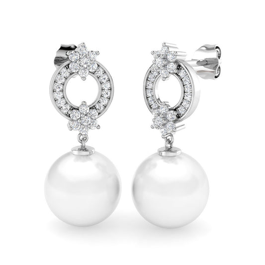 Floral Pearl Diamond Drop Earrings