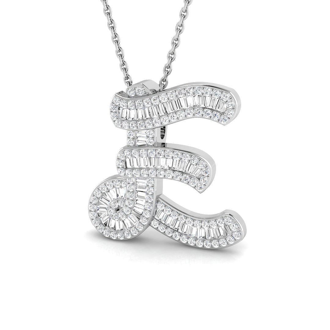 Diamond Script Initial Pendant with Baguette and Round Diamonds