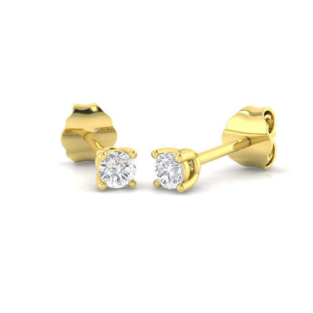 0.15ct Natural Diamond Round Cut Stud Earrings in 9K Yellow Gold