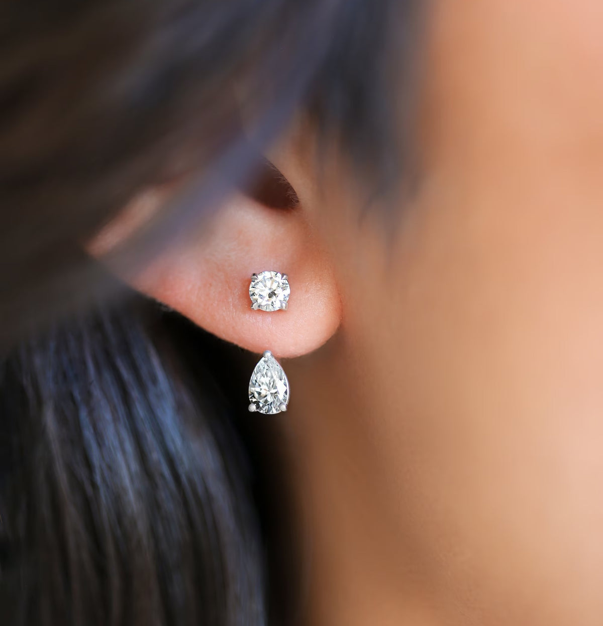 Stunning IGI Certified 3.0 Ct Pear and Round  Diamond Ear Jackets earring