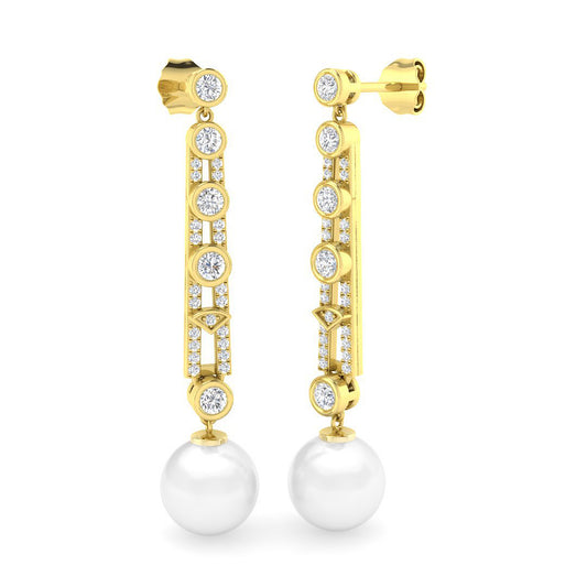Pearl Diamond Drop Earrings for Women