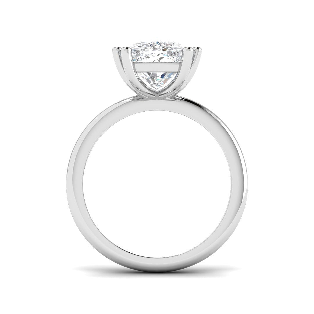 Elegant cushion cut diamond solitaire ring crafted in white gold, available with natural F–G VS–SI diamonds or IGI certified lab grown D VVS diamonds