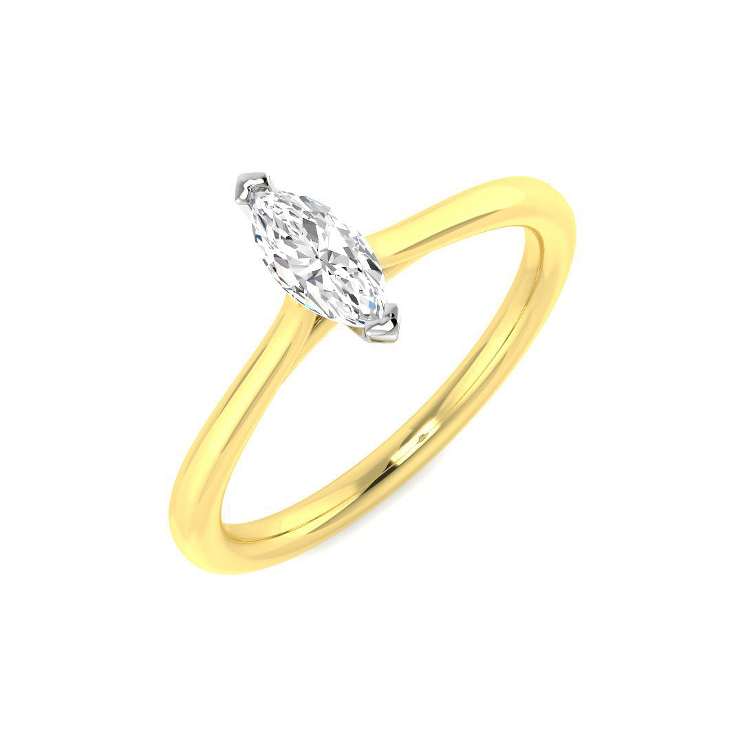 Elegant marquise diamond solitaire ring with polished plain band