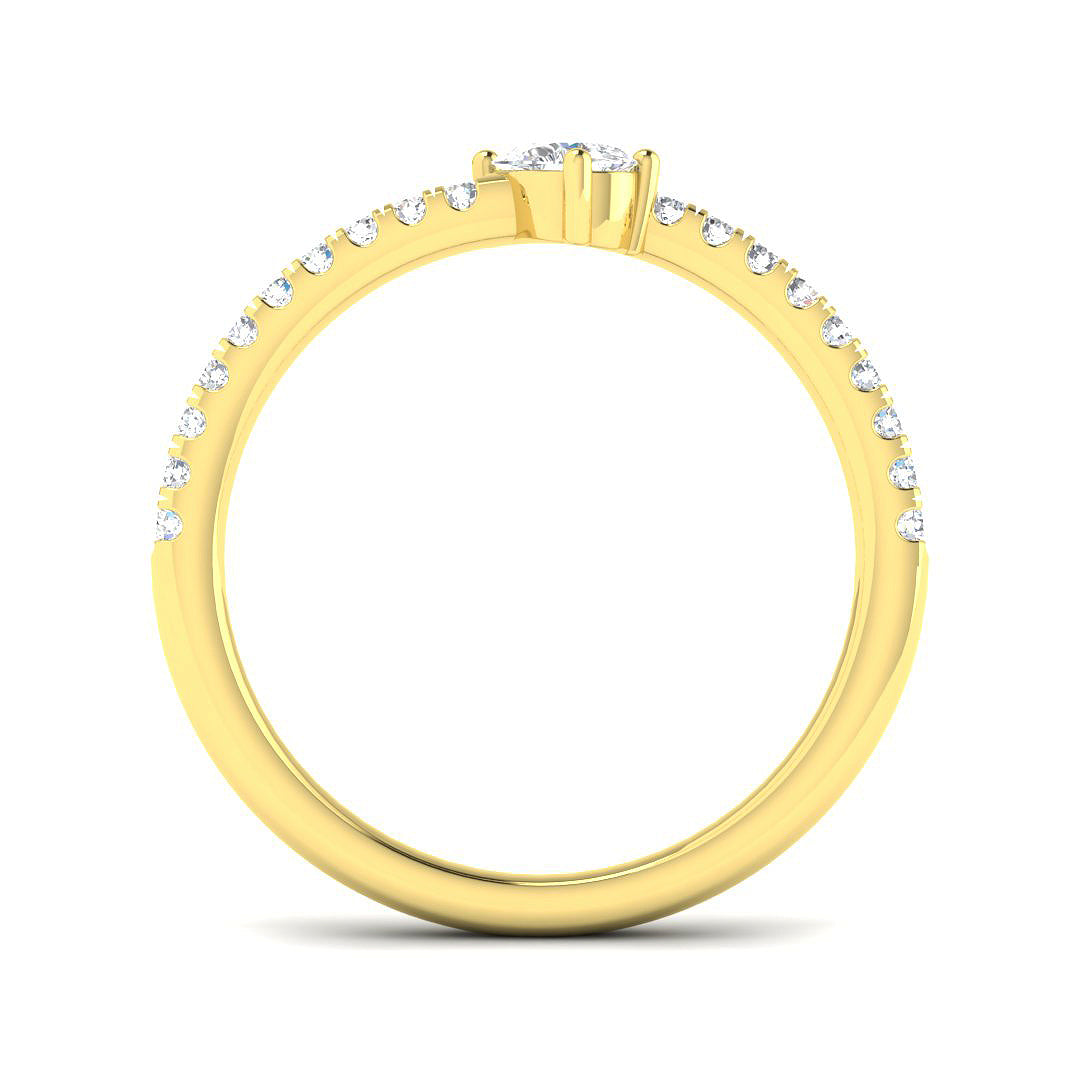 Yellow gold pear shape diamond engagement ring with side diamonds