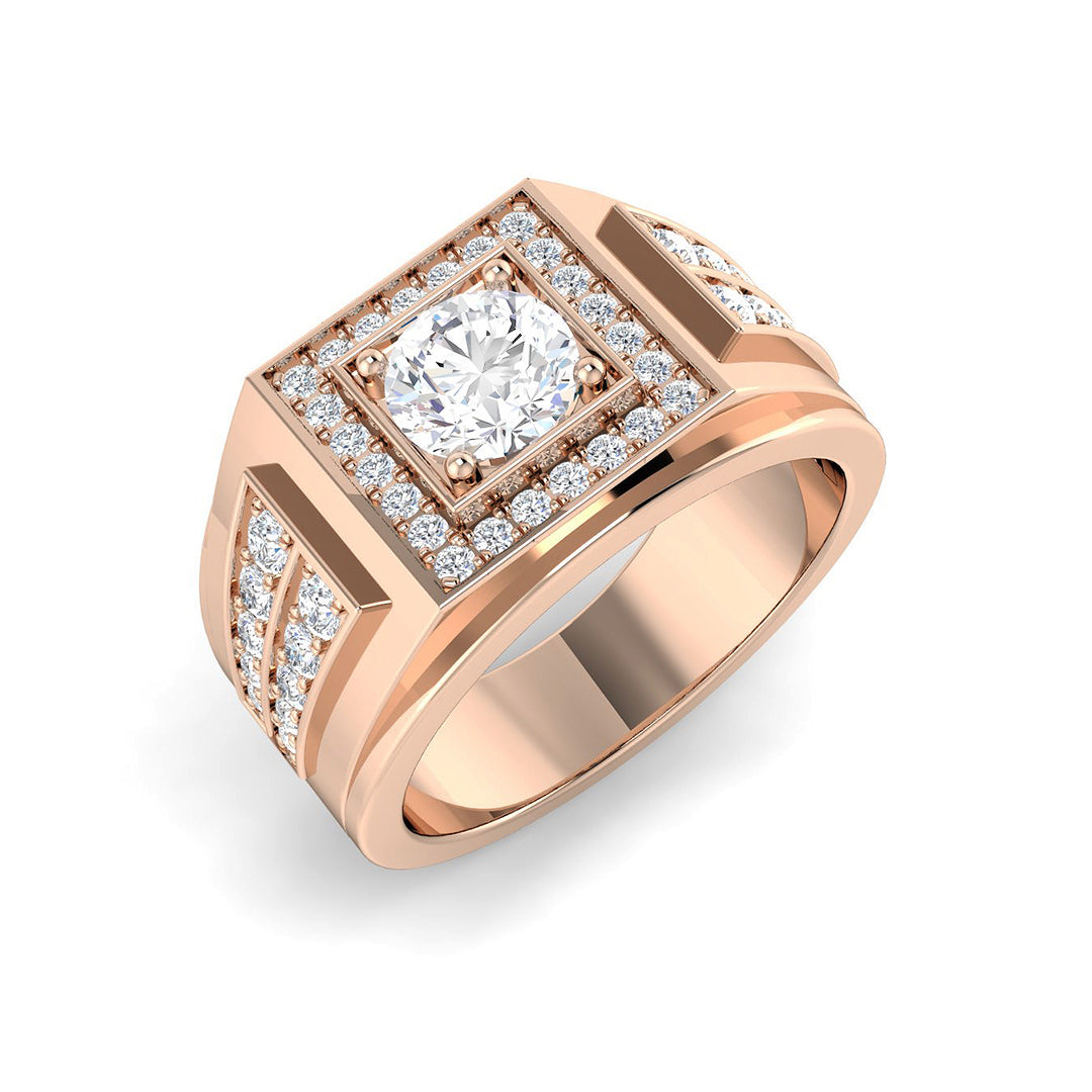 Elegant rose gold men’s diamond halo ring