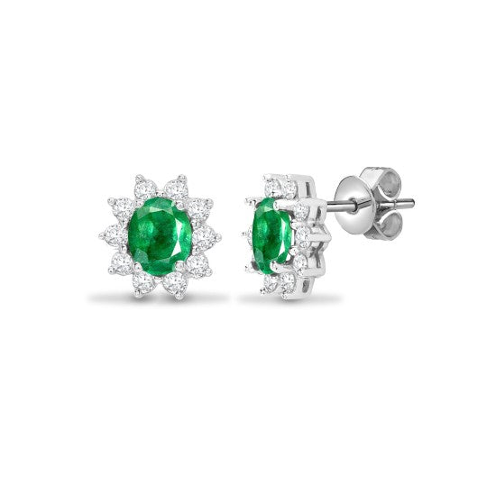 18K White Gold Solitaire Gemstone Stud Earrings in Prong-Set Diamond Cluster