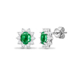 18K White Gold Solitaire Gemstone Stud Earrings in Prong-Set Diamond Cluster
