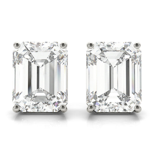 Emerald Cut Lab-Grown Diamond Stud Earrings For Women, 4 Prong Setting, D Color and VVS Clarity