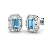 Halo Stud Earrings - Sky Blue Topaz And Diamond Cluster