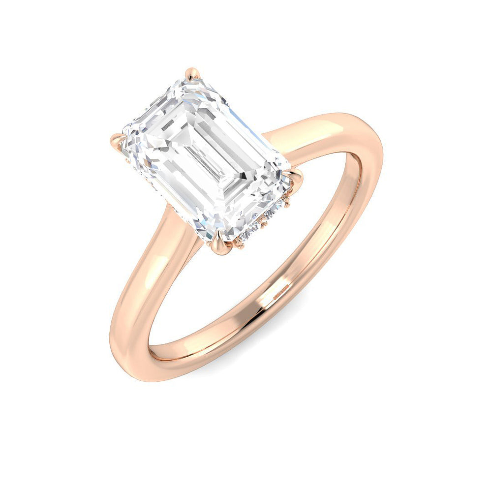 Emerald Cut Natural & Lab Grown Diamond Solitaire Engagement Ring in rose gold