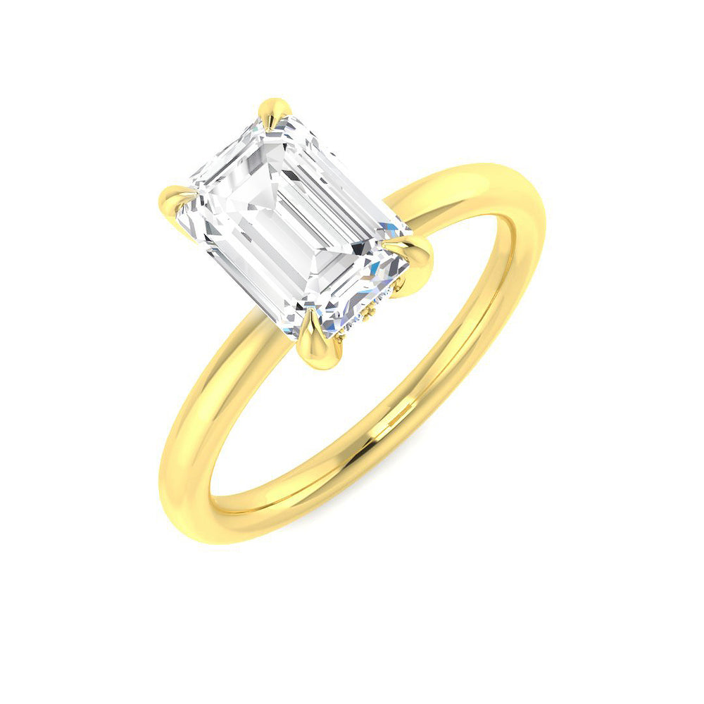 Emerald Cut Natural & Lab Grown Diamond Solitaire Ring Yellow Gold