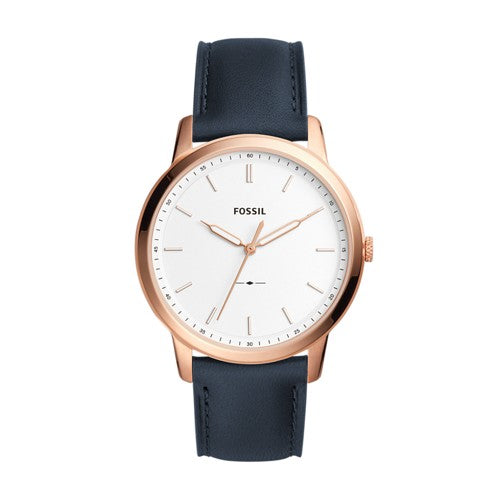Men S Fossil the Minimalist Slim Blue Leather Band Watch FS5371