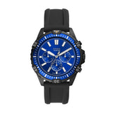 Fossil Garrett Men’s Chronograph Watch – Blue Sunray Dial, Black Silicone Strap