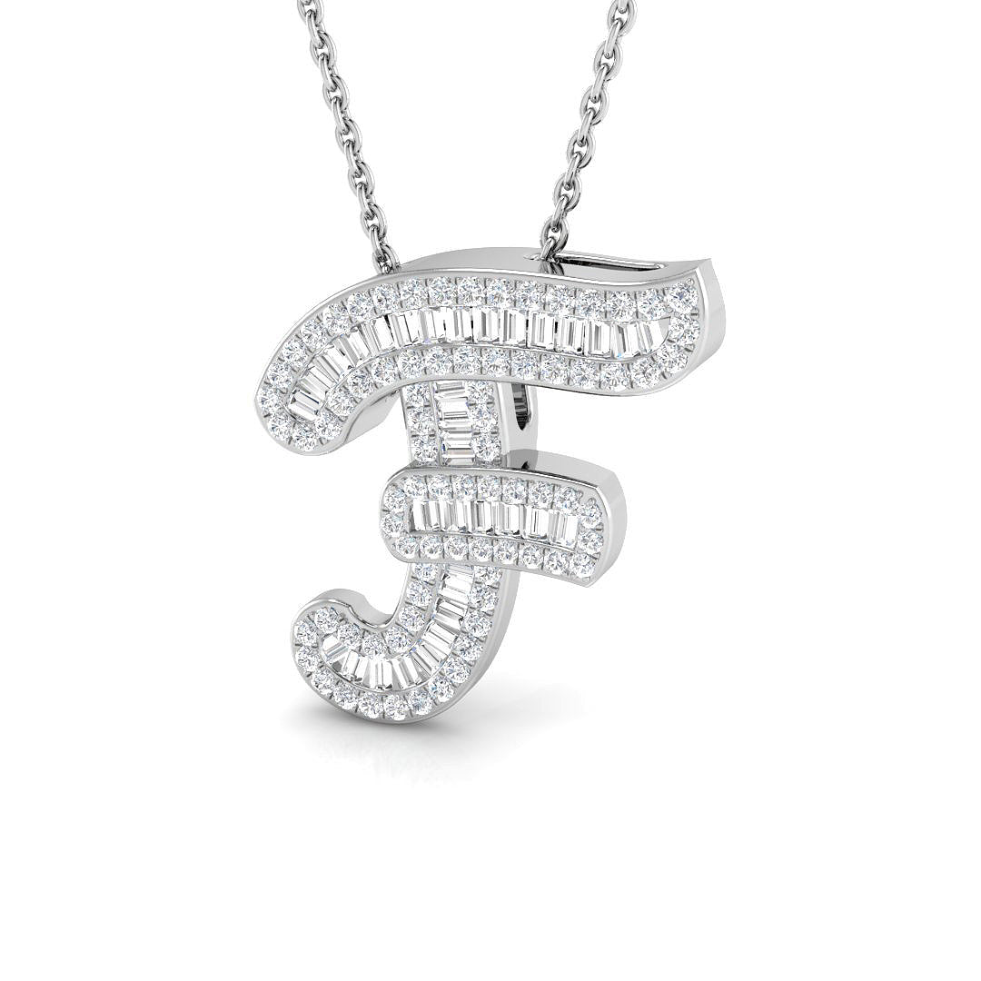 Diamond Script Initial Pendant with Baguette and Round Diamonds