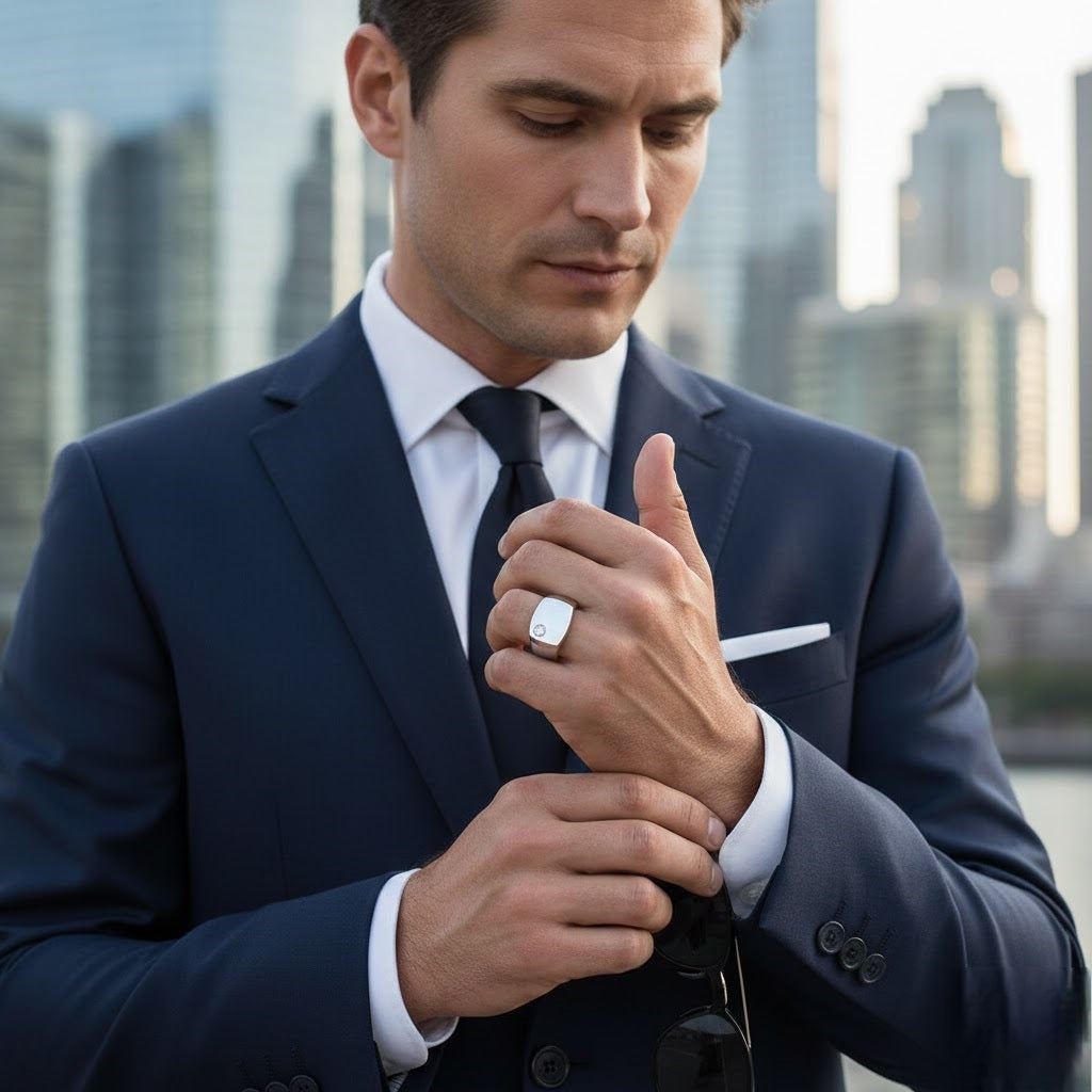 Men’s Round Diamond Signet Ring