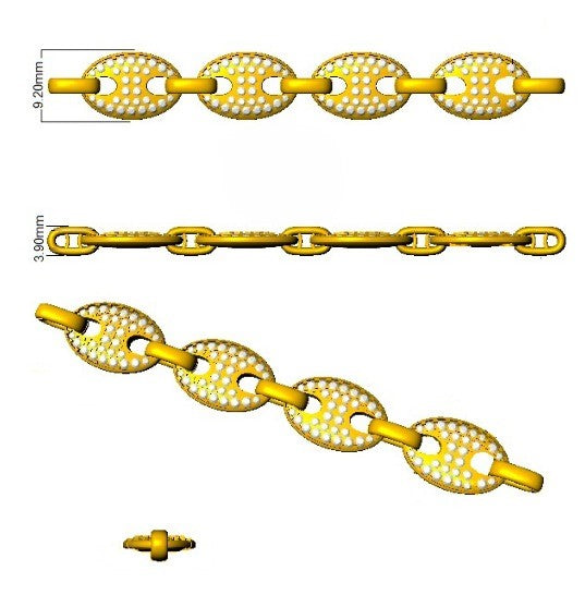Statement 9K White Gold Puff Link Bracelet, Fine Jewellery Puff Link Diamond Chain Bracelet
