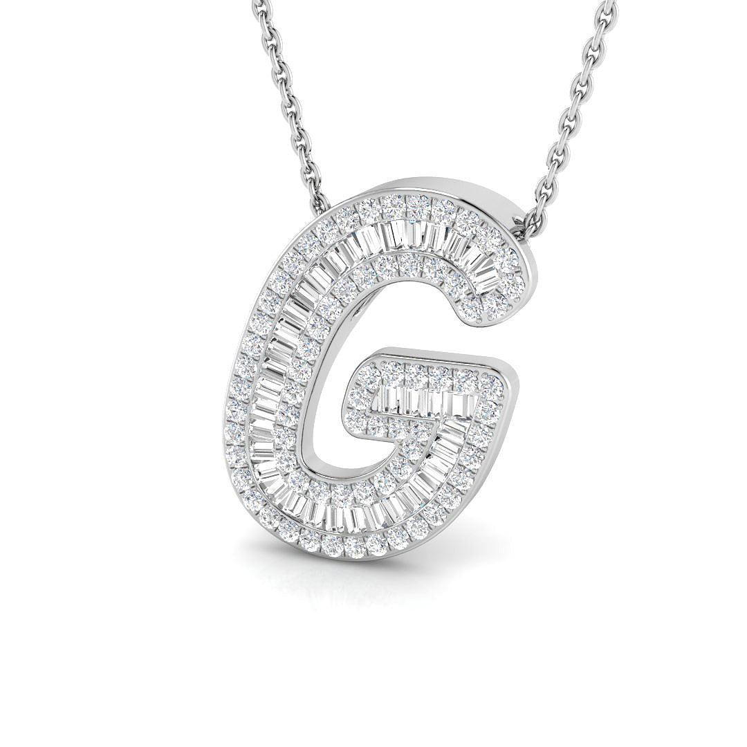 Diamond Script Initial Pendant with Baguette and Round Diamonds