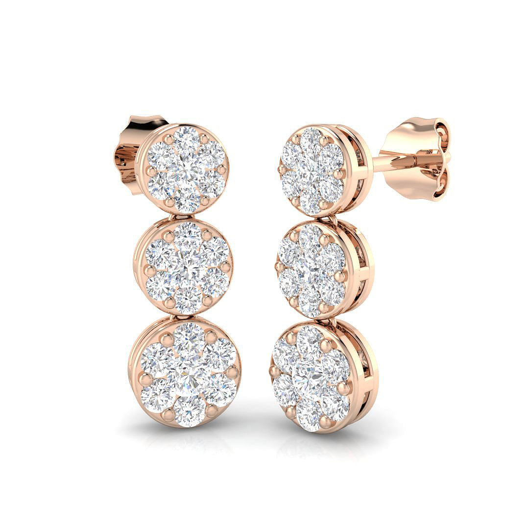 Dewy Luxury Diamond Drop & Trilogy Earrings in Gold - 1ct Elegance