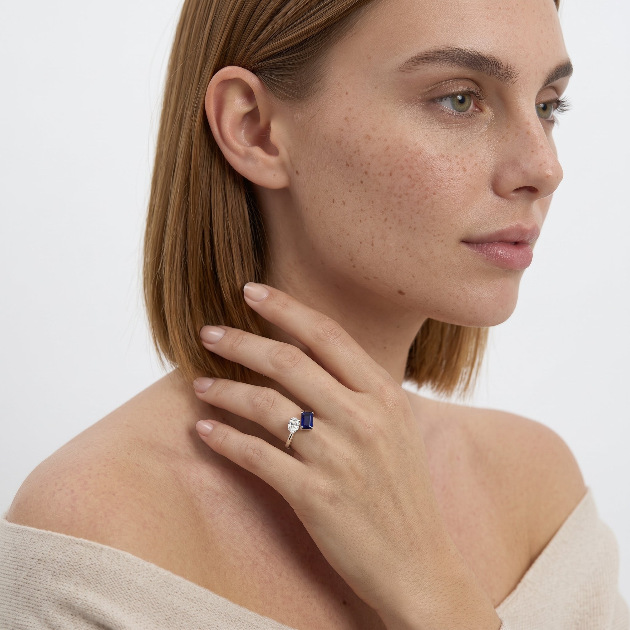 Toi Et Moi Sapphire Ring with Oval Natural Diamond | Two Stone Ring