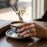 Diamond Blue Sapphire Halo Ring with Round Natural Pave Diamond | Gemstone Ring