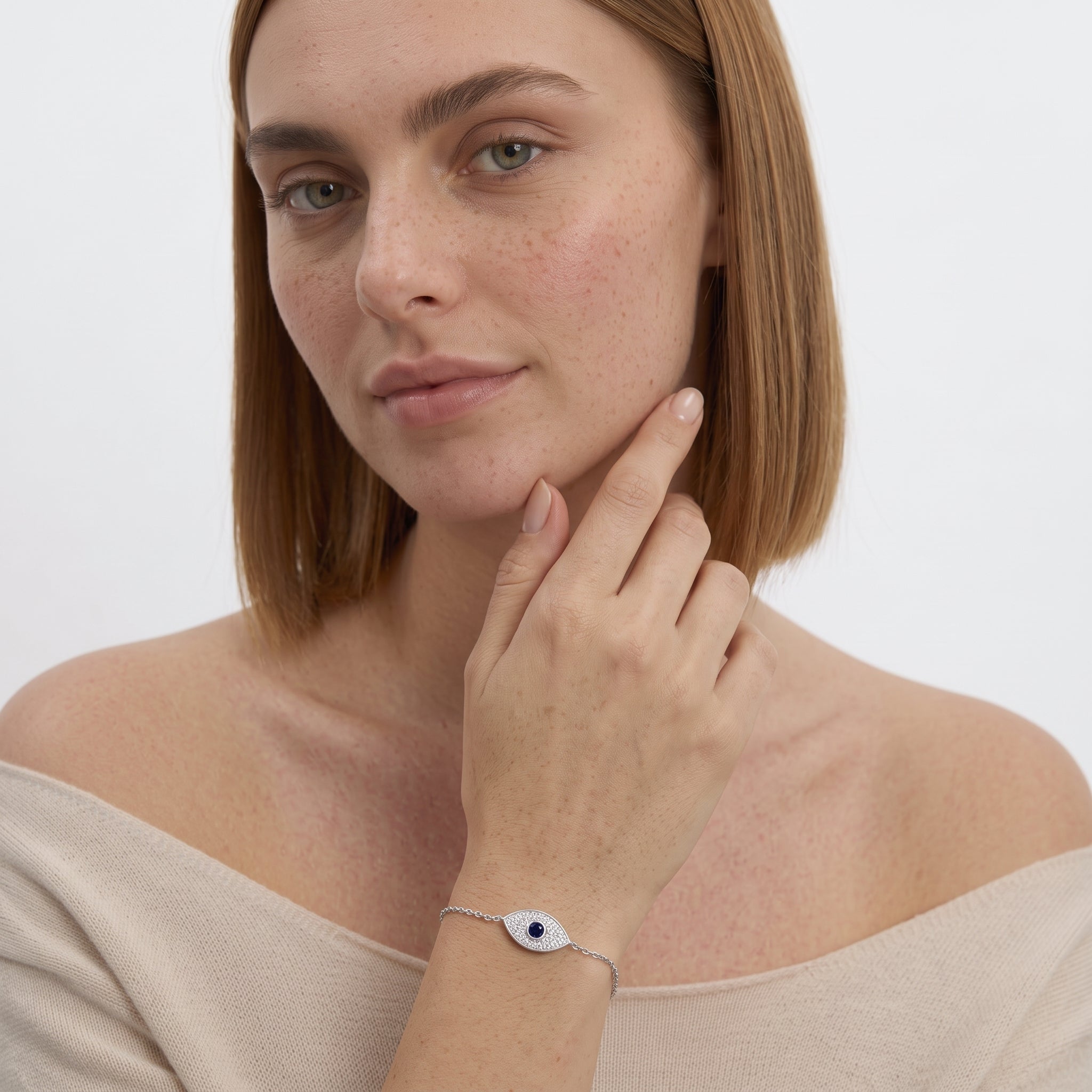 Sapphire Evil Eye Bracelet with Cluster Pave Diamonds | Lobster Claw