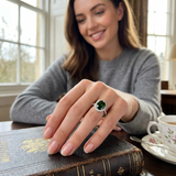 Oval Green Halo Engagement Ring | Round Diamond Halo | Unique Design | 2.25ct - 2.75ct