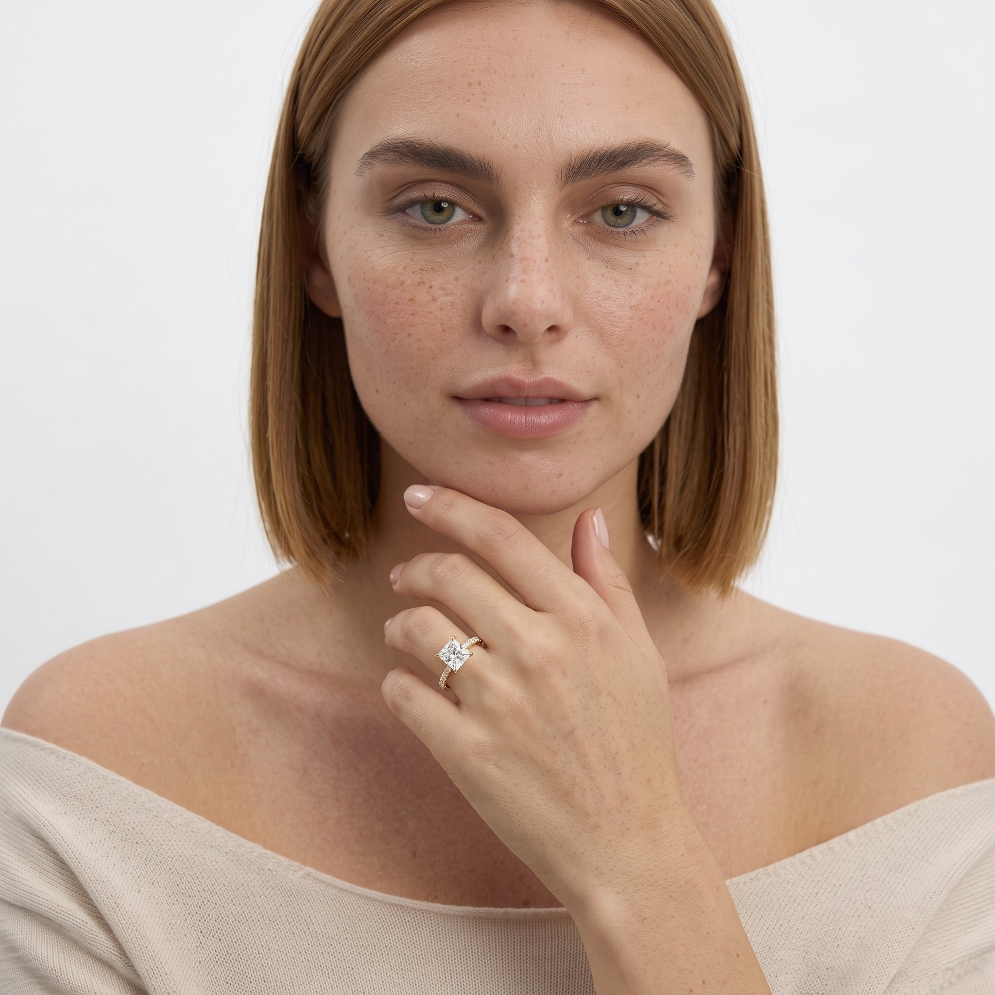 Signature Sidestone Princess Diamond Engagement Ring — 9K/18K Gold & Platinum
