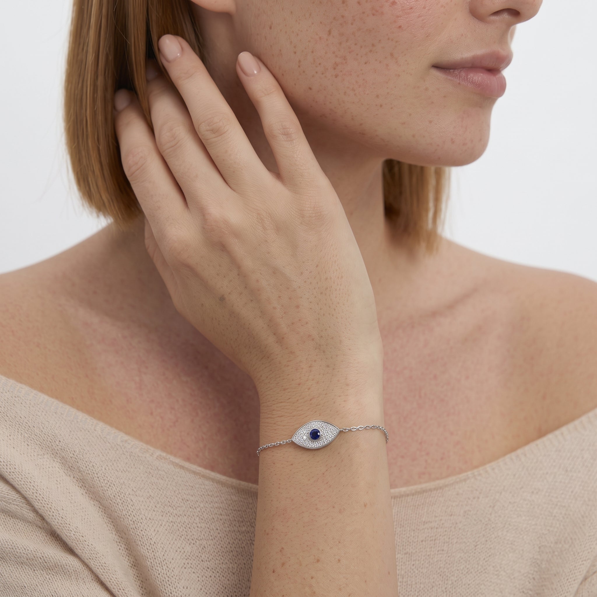 Sapphire Evil Eye Bracelet with Cluster Pave Diamonds | Lobster Claw
