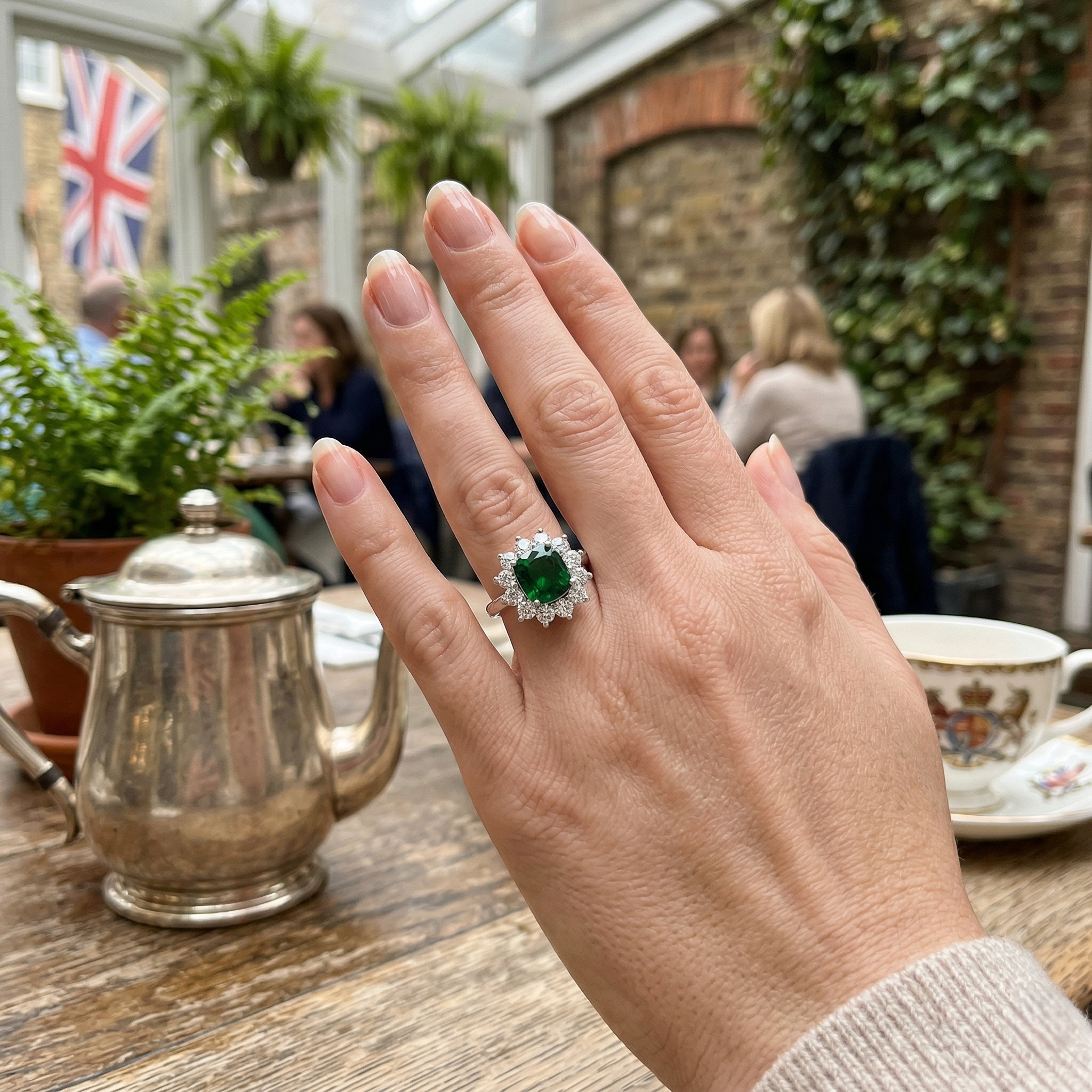 Green Emerald Diamond Halo Ring Cushion Cut | 2.5ct | Hallmarked Gold & Platinum