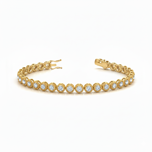 Bezel Set Rope Design Round Brilliant Diamond Tennis Bracelet in Gold or Platinum