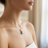 Pear Emerald & Diamond Rose Gold Pendant Necklace