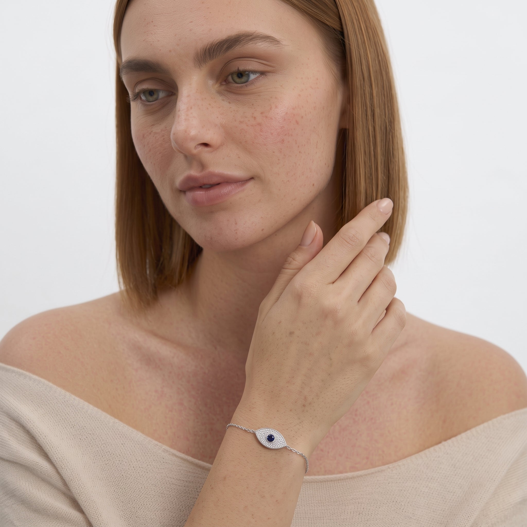 Sapphire Evil Eye Bracelet with Cluster Pave Diamonds | Lobster Claw