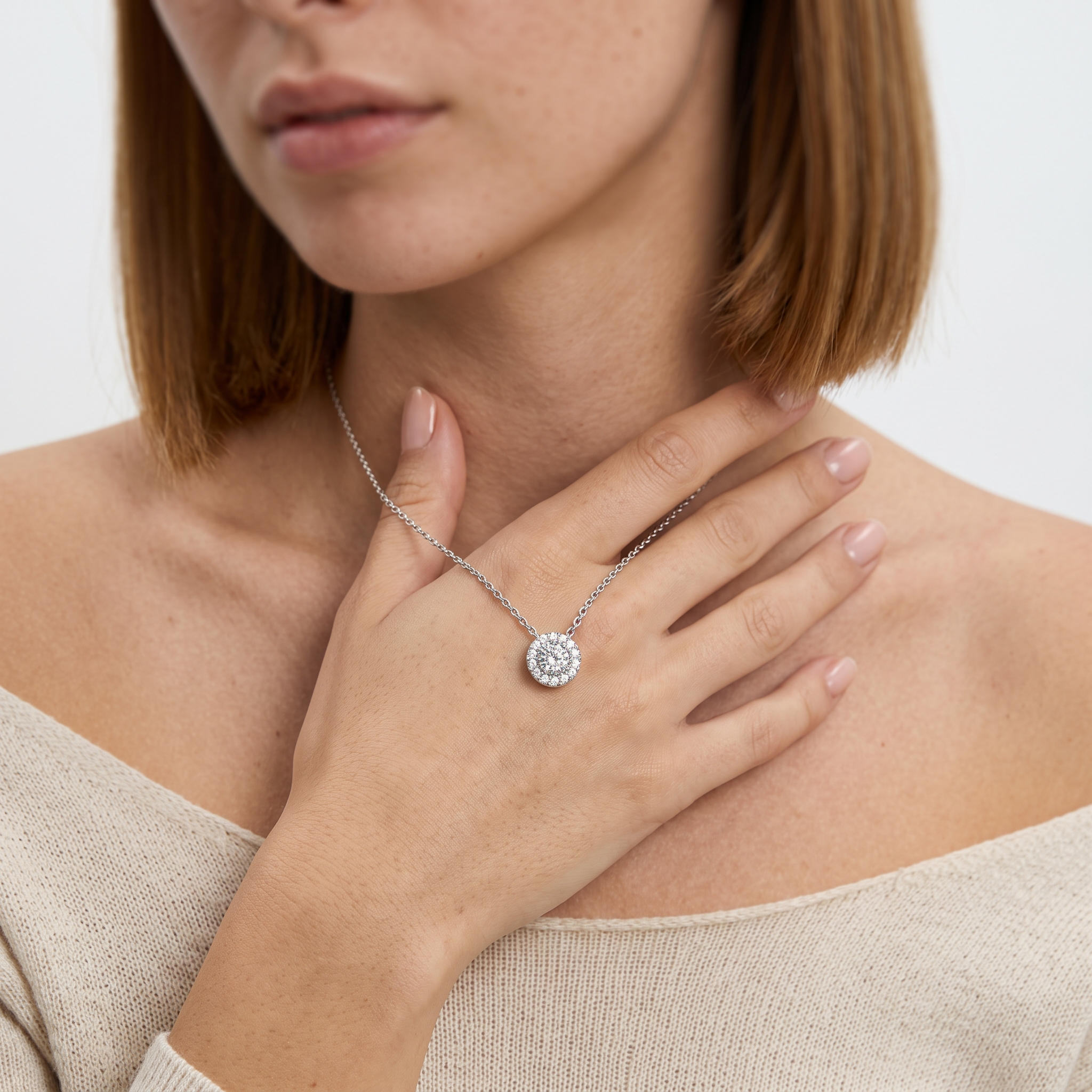 Maggie Round Diamond Halo Pendant 0.1ct to 0.75ct Gold (Without Chain )