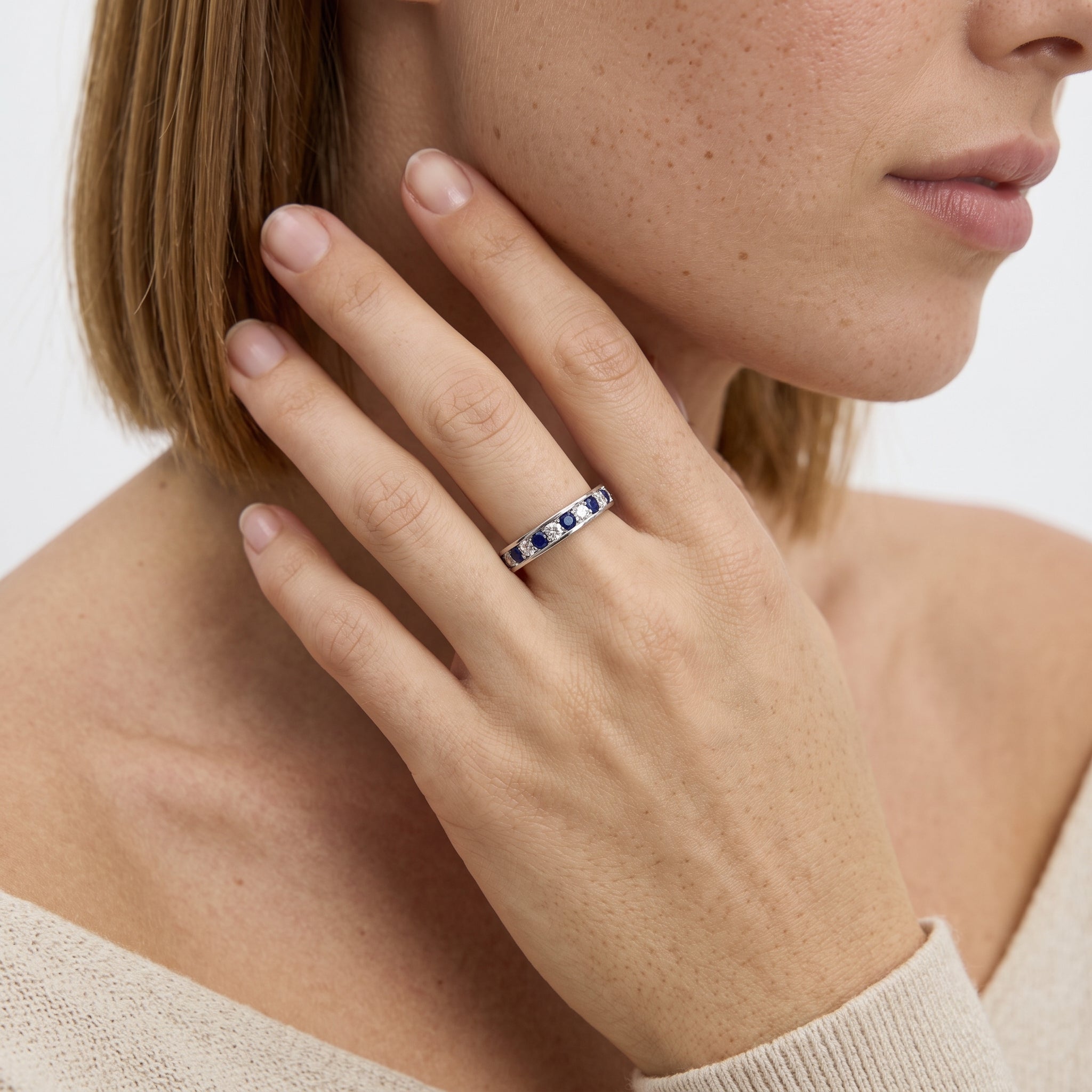 Sapphire Diamond Eternity Ring in 18K White Gold 1.40ct