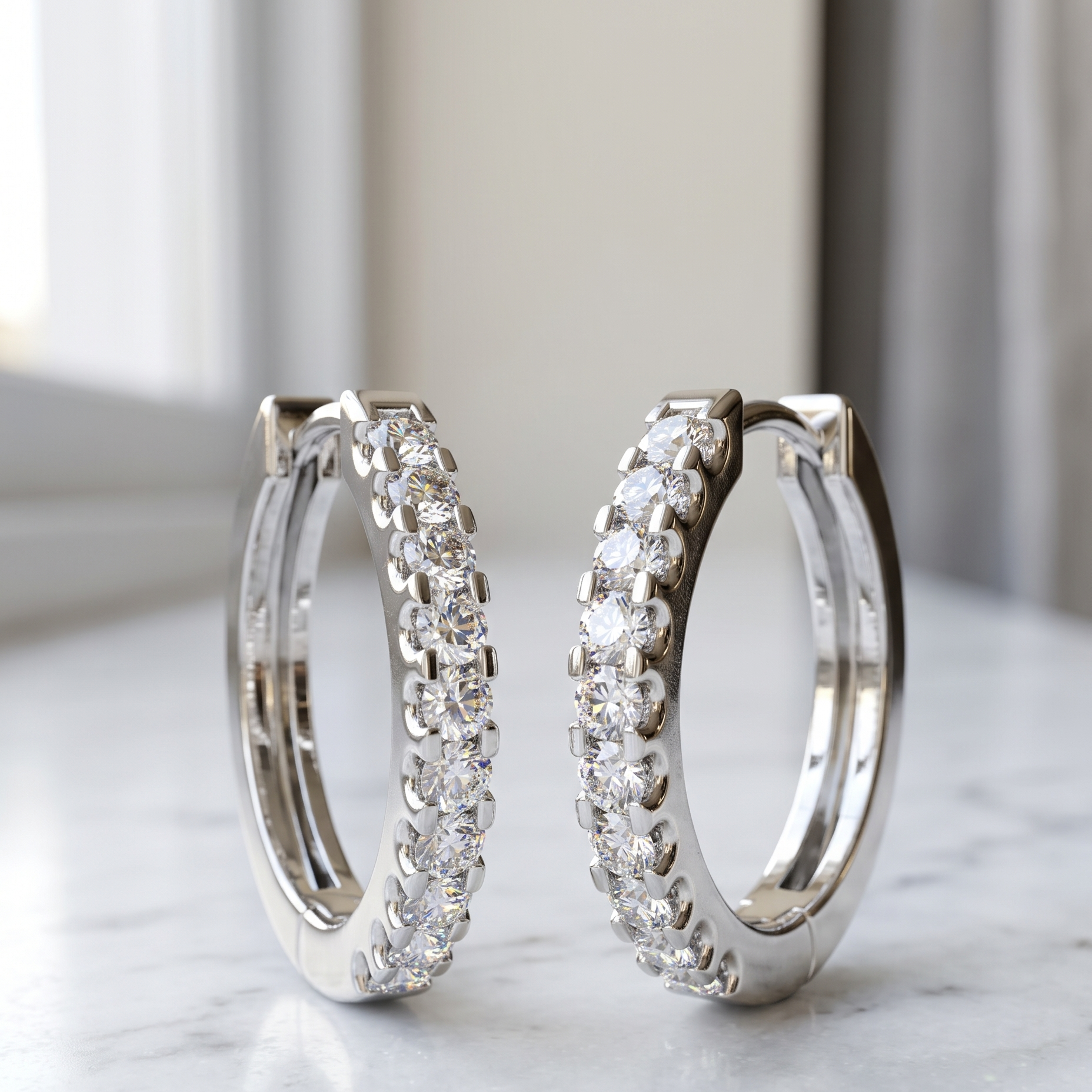 0.20 Carat D-E/VS Lab Grown Diamond Hoops Earring 9k White Gold Ready To Ship