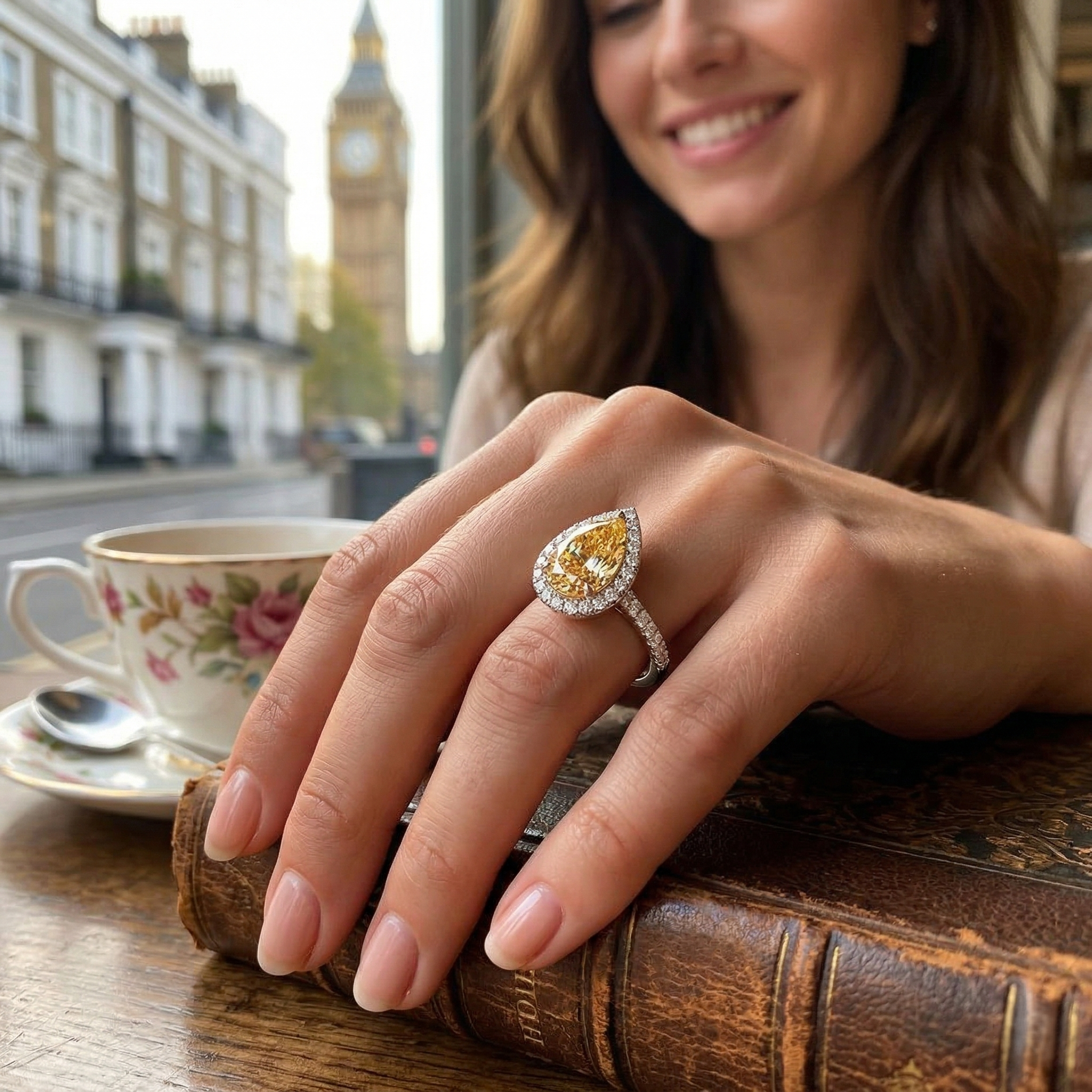 Morganite Diamond Halo Engagement Ring | Pear Morganite with Round Diamonds| 1ct - 5ct