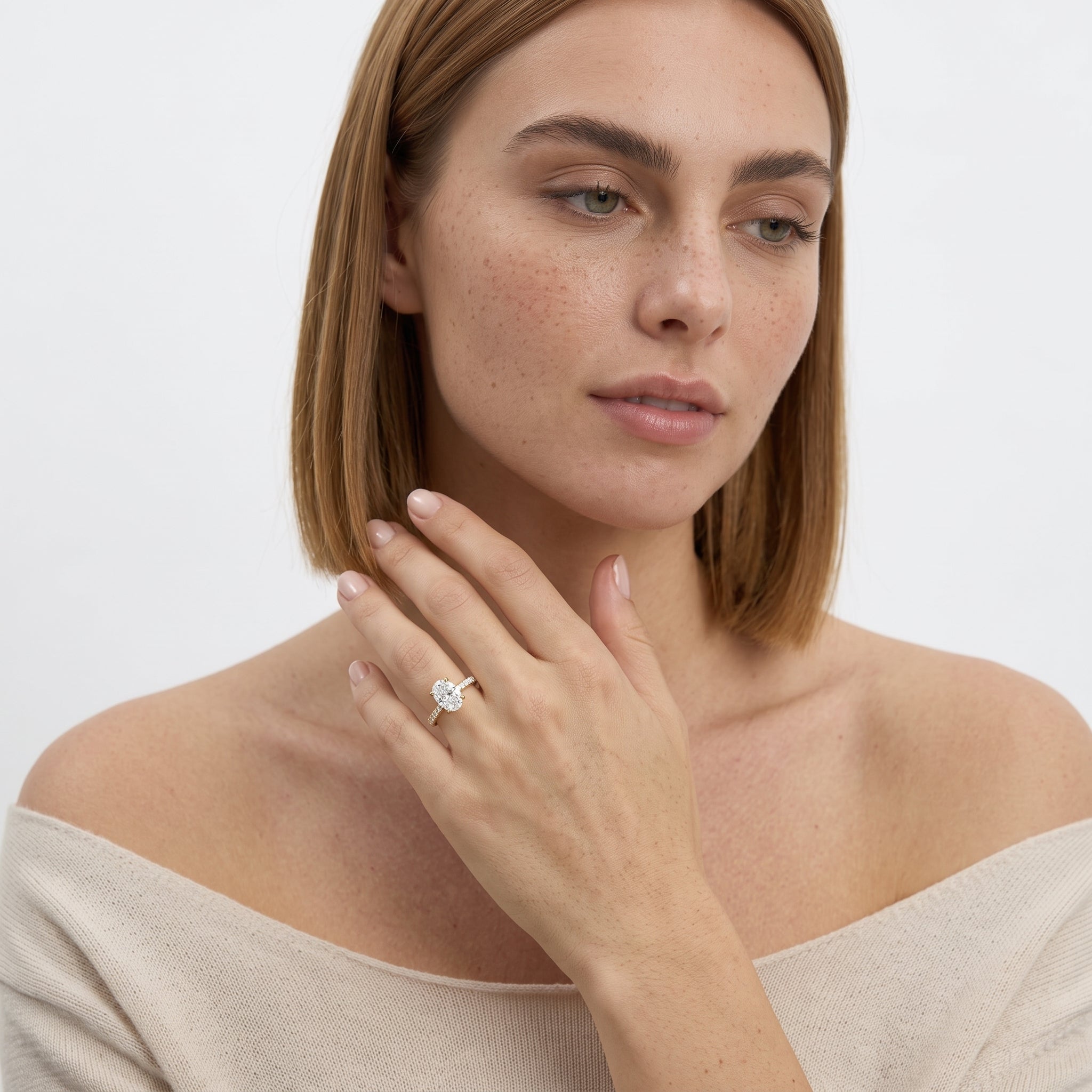 Timeless Hidden Halo Ov Single Row Oval Diamond Engagement Ring — 9K/18K Gold & Platinum