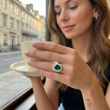 emerald halo diamond cluster ring