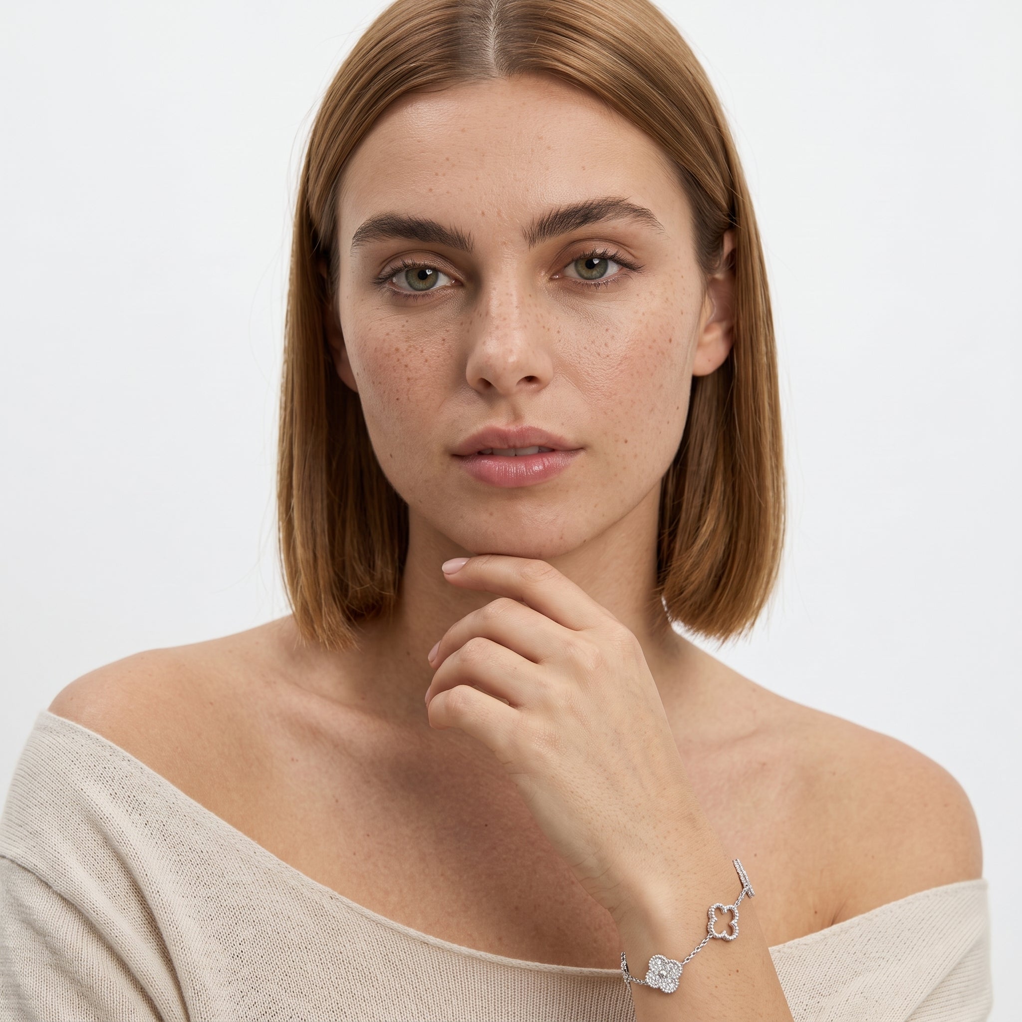 Milgrain Clover Diamond Chain Bracelet in Gold | Lab or Natural Diamonds