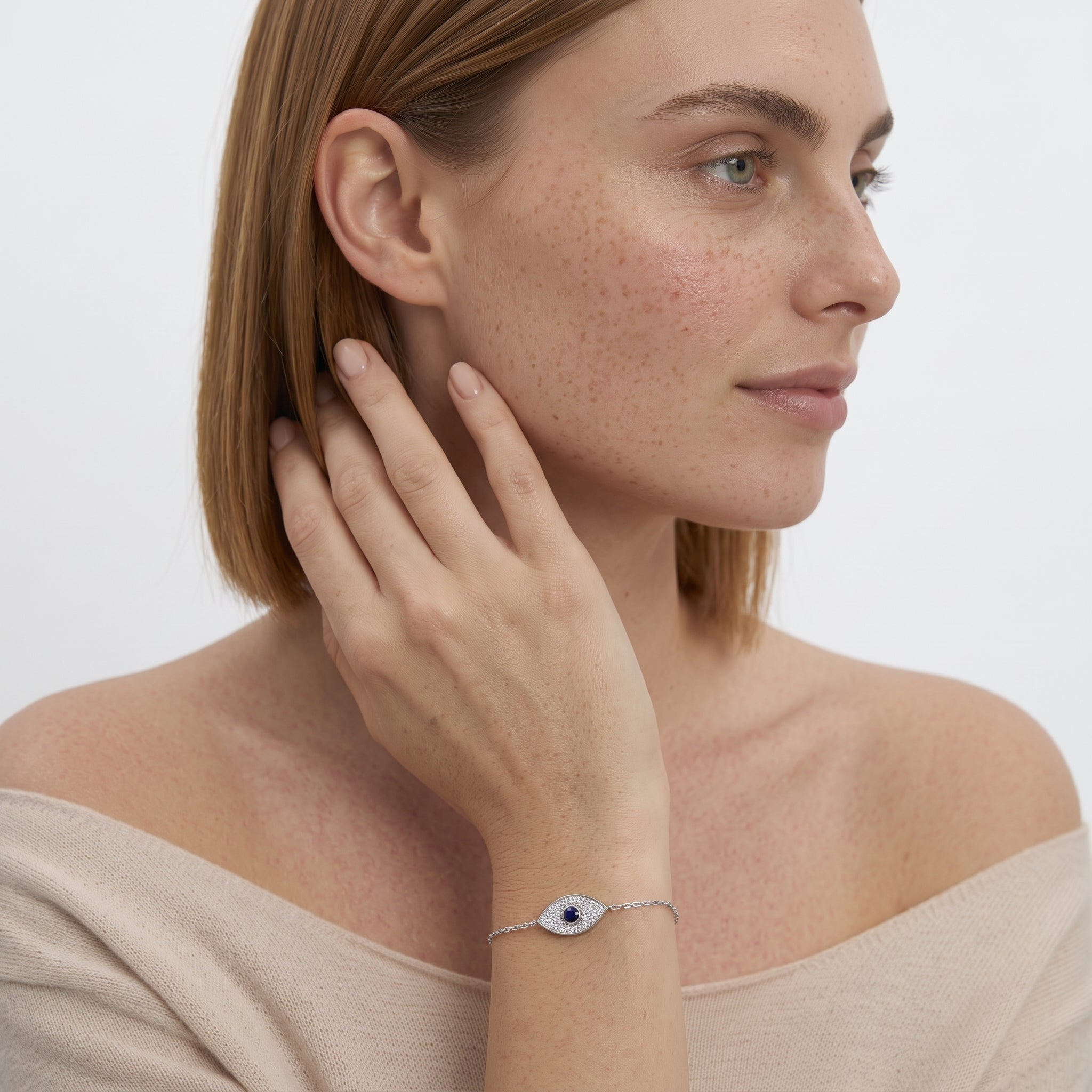 Sapphire Evil Eye Bracelet with Cluster Pave Diamonds | Lobster Claw