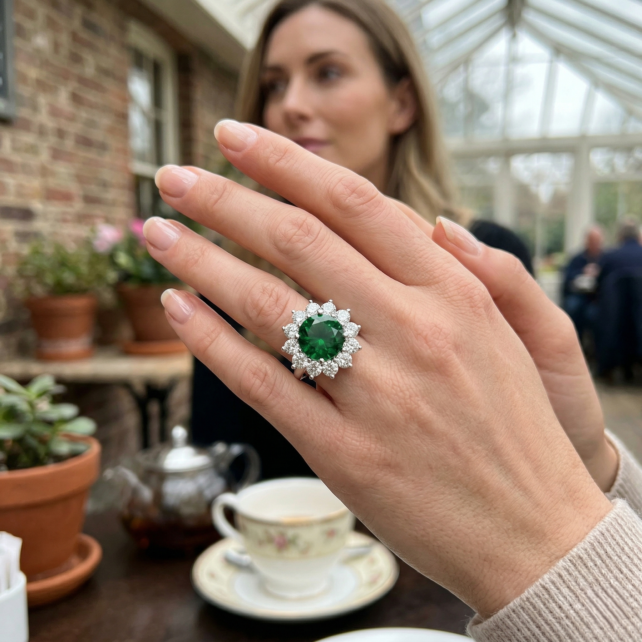 Green Emerald Diamond Halo Engagement Ring | Round Cut | 0.5ct - 7.5ct