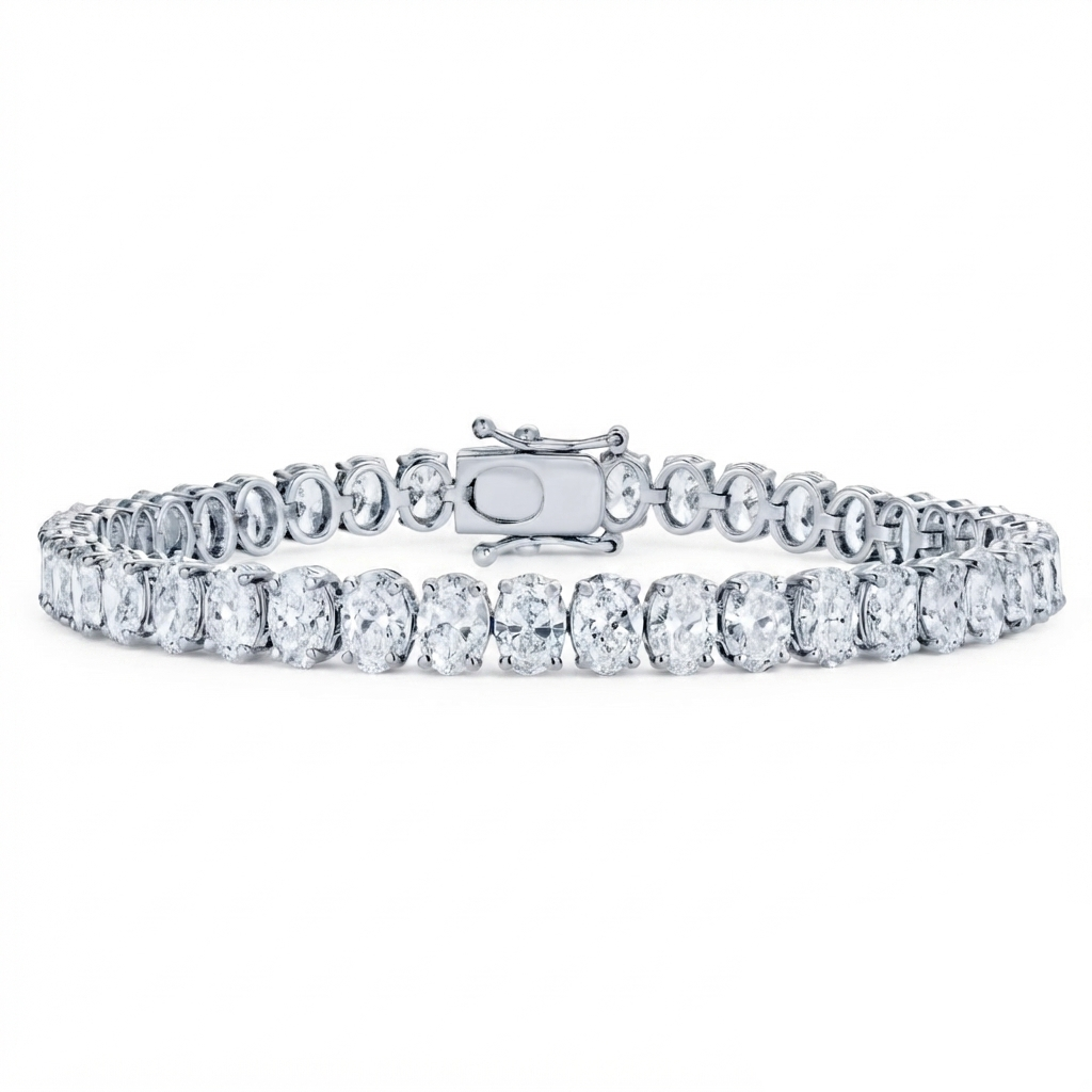 Oval Cut 7.08Ct Natural Diamond Tennis Bracelet in 18K White Gold | Fine Jewelry