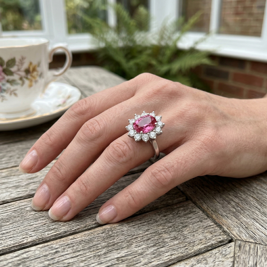 Pink Sapphire Diamond Halo Engagement Ring | Oval Cut | 0.75ct - 6ct