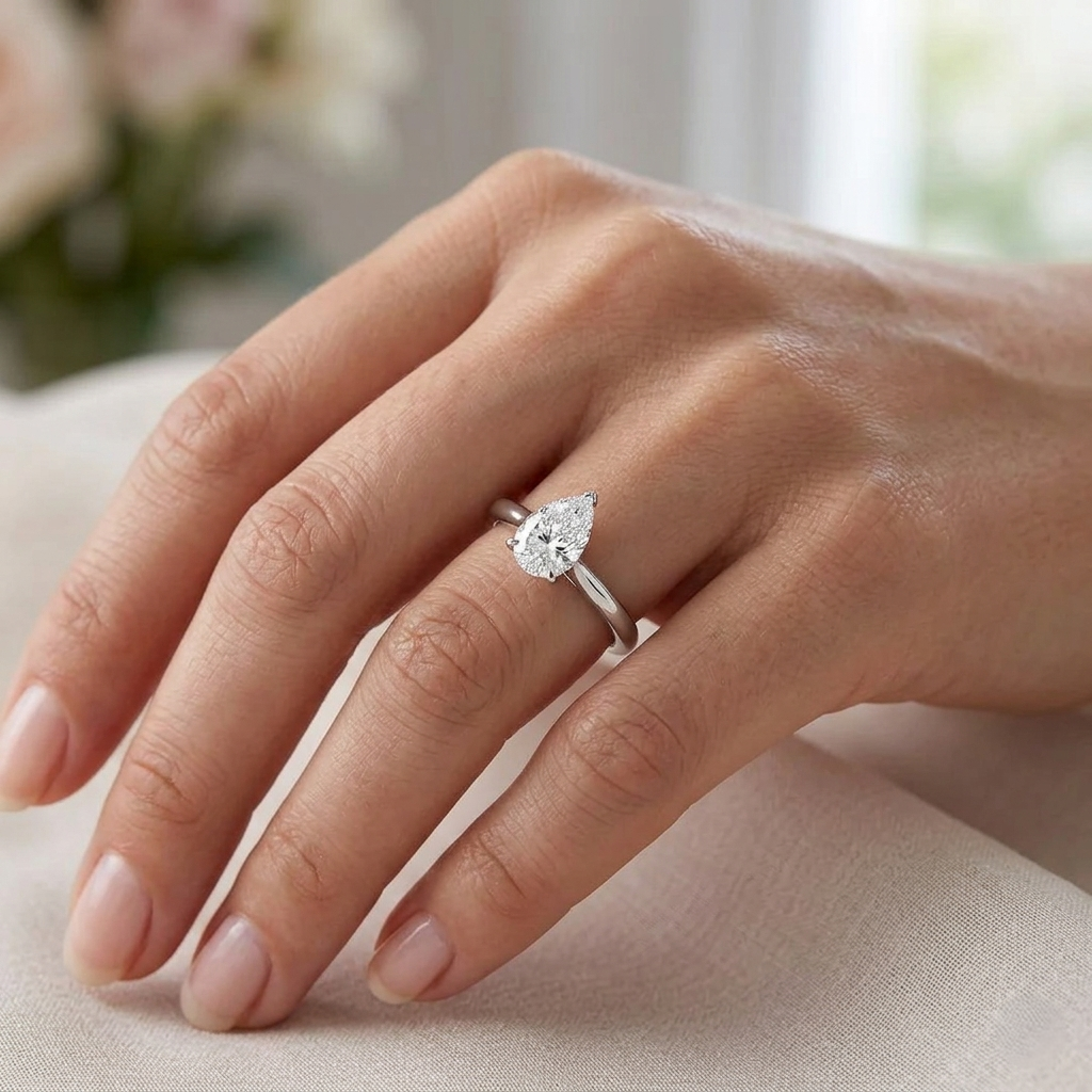 Pear Shape Diamond Solitaire Ring 0.30ct | UK Hallmarked Gold & Platinum