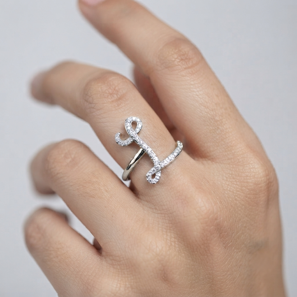 0.40 Carat Round Diamond Micro Pavé Letter L Initial Ring