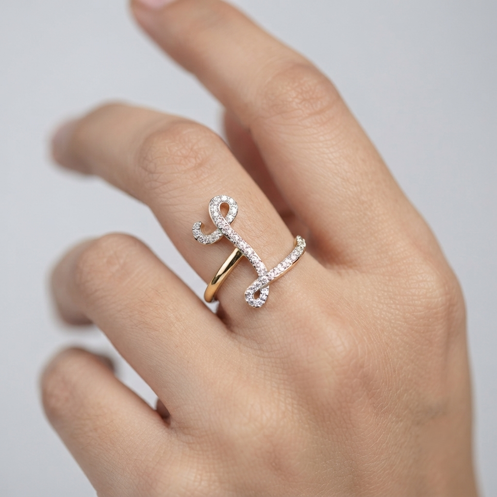 0.40 Carat Round Diamond Micro Pavé Letter L Initial Ring