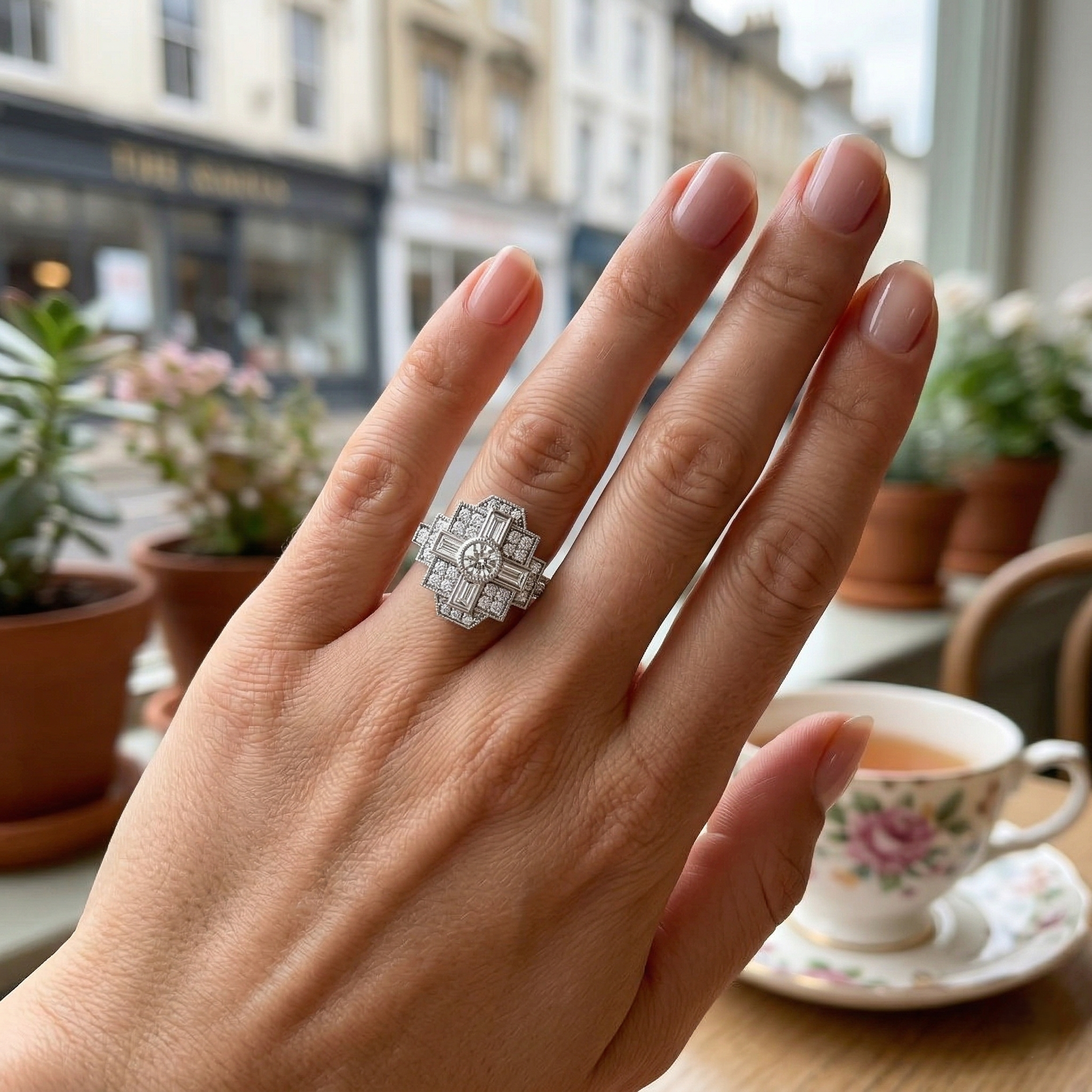 Lab-Grown Round & Baguette Diamond Vintage Ring | 0.33ct | Hallmarked Gold & Platinum