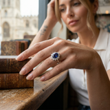 Oval Blue Sapphire Halo Engagement Ring | Gemstone Halo Ring | Cluster