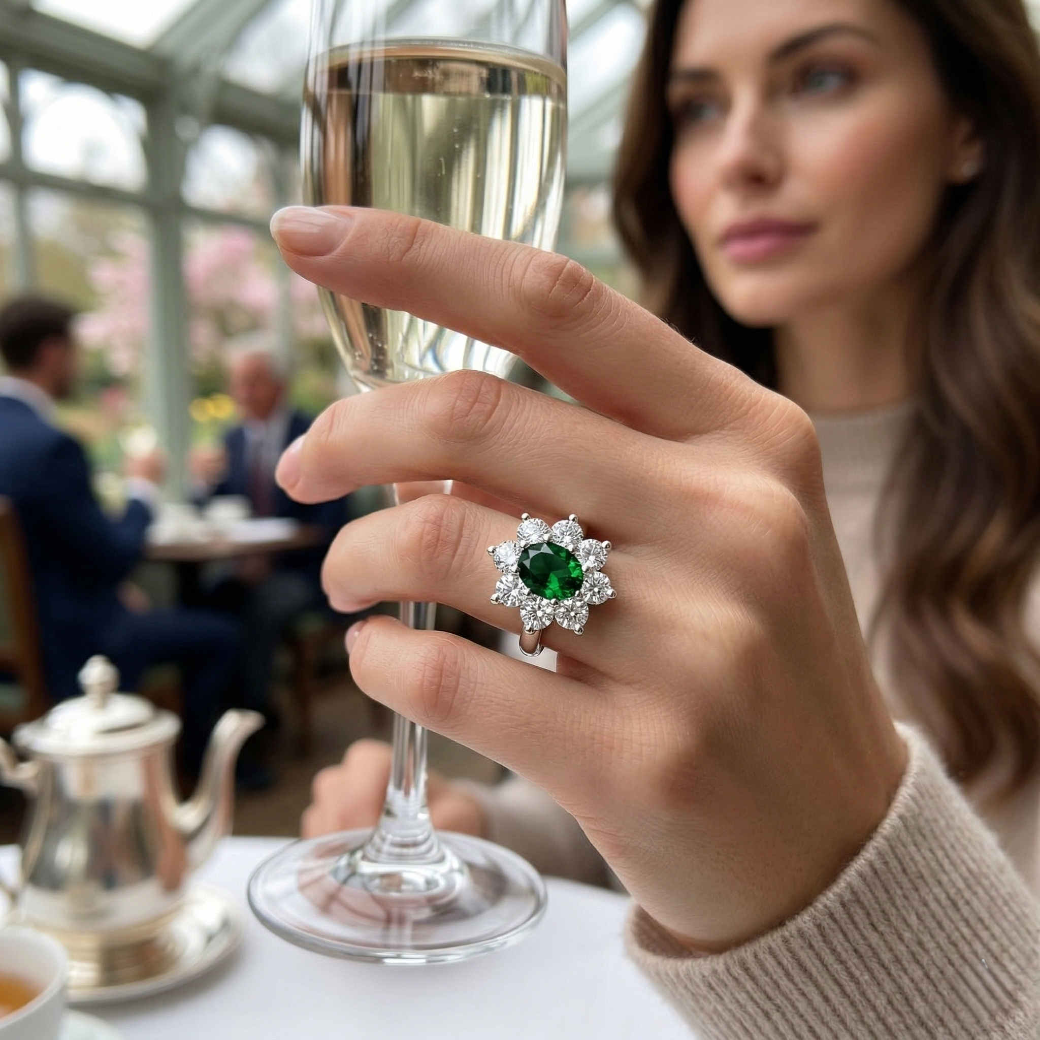 Green Emerald Diamond Halo Engagement Ring | Round Cut | 0.75ct - 2.5ct