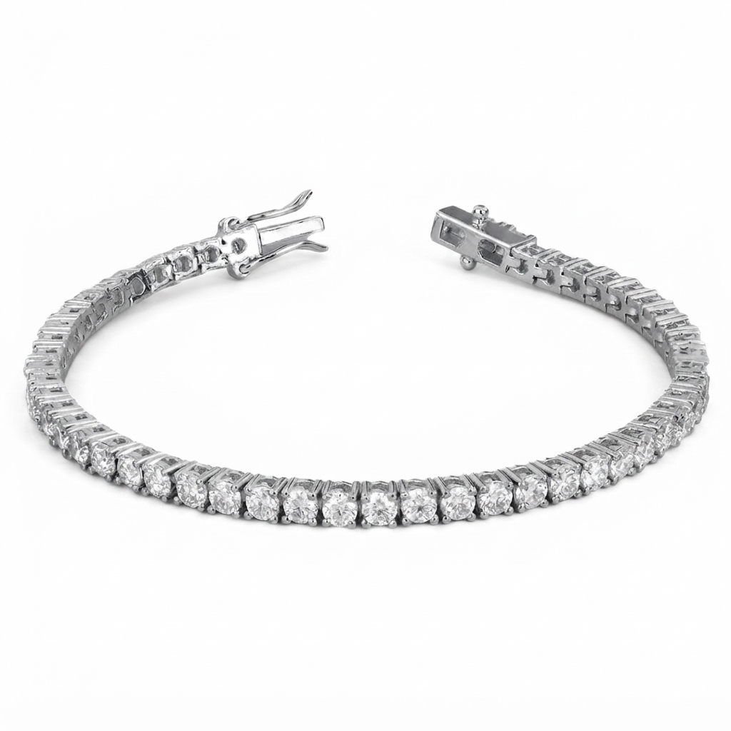 7.50ct Natural Diamond Tennis Bracelet – Prong Set | 9K White Gold | Box Clasp